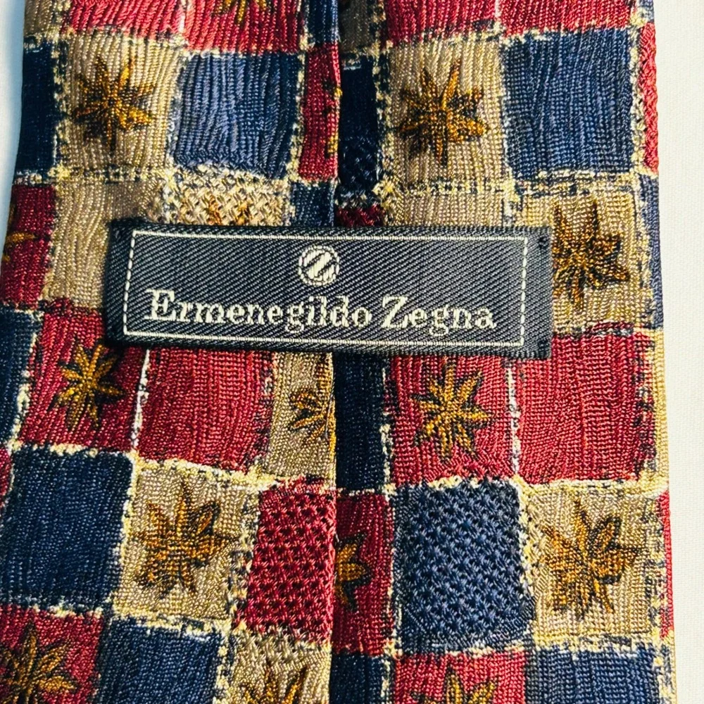 Ermenegildo Zegna Tie Men Red Blue Gold Star Patchwork Silk Exclusive Design